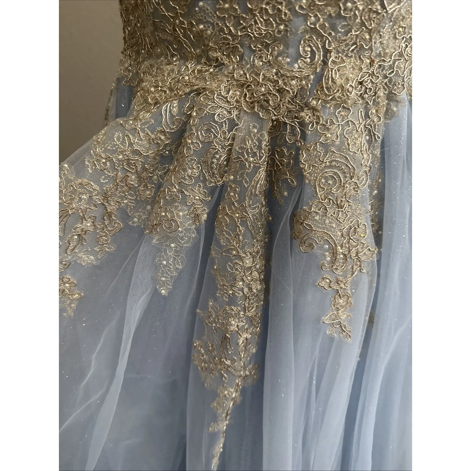 Light Blue Formal Dress Beautiful Beading Zipper And Earrings. Very Cinderella - Image 2