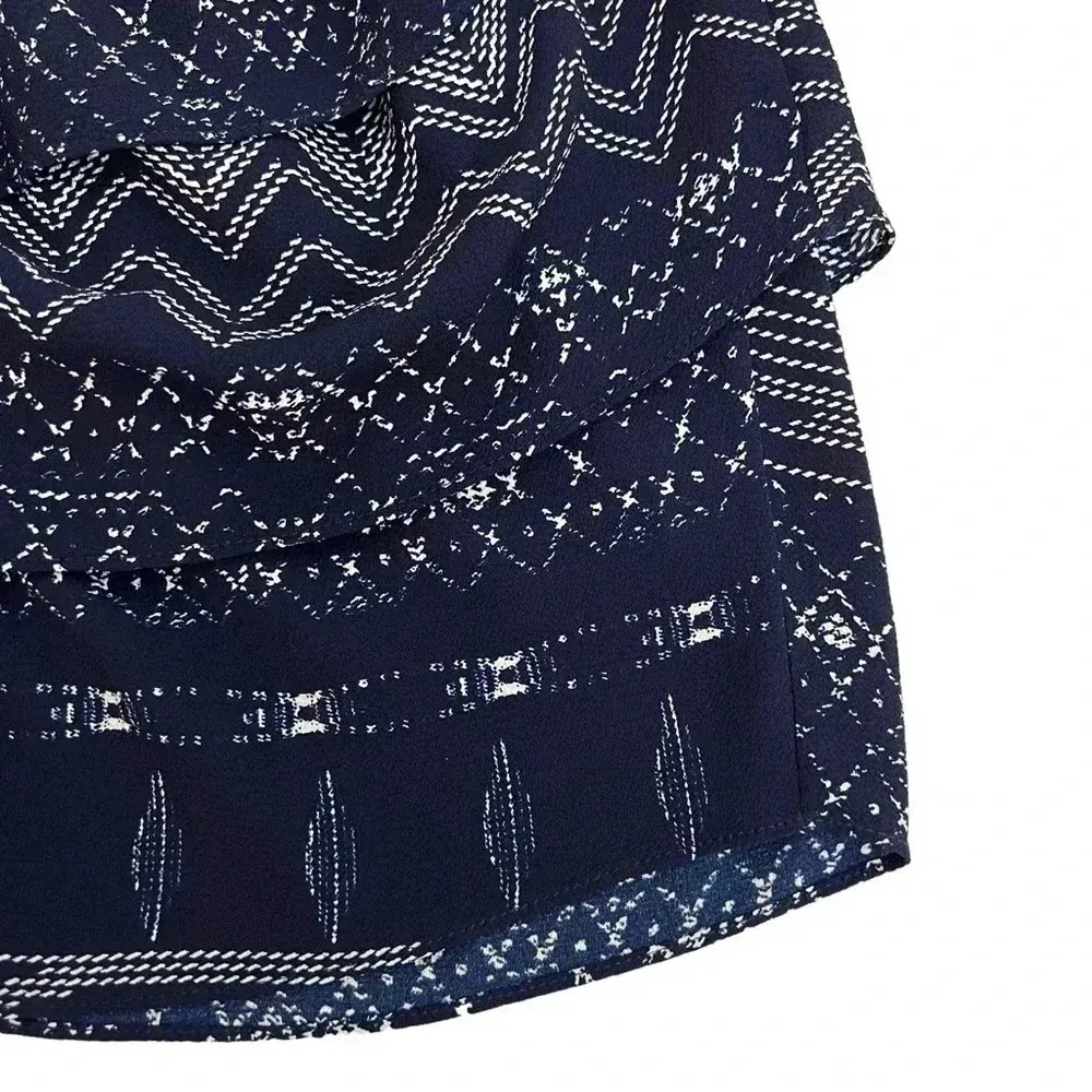 MISA Los Angeles Kaia off shoulder Crop Top Blouse shirt Ruffled tiered Navy S - Image 6