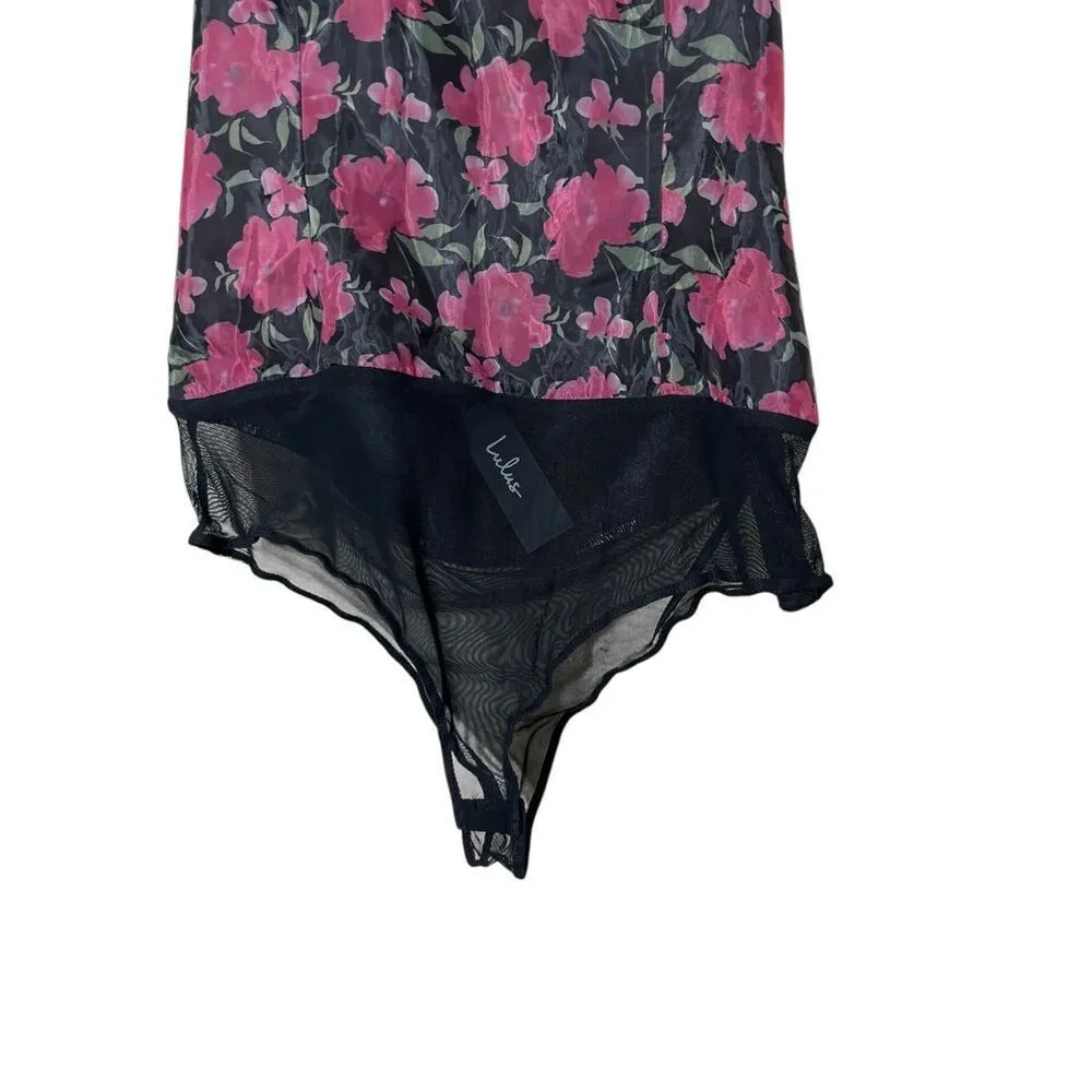 Lulus Black Floral Print Organza Strapless Bodysuit Size Large NWT - Image 3