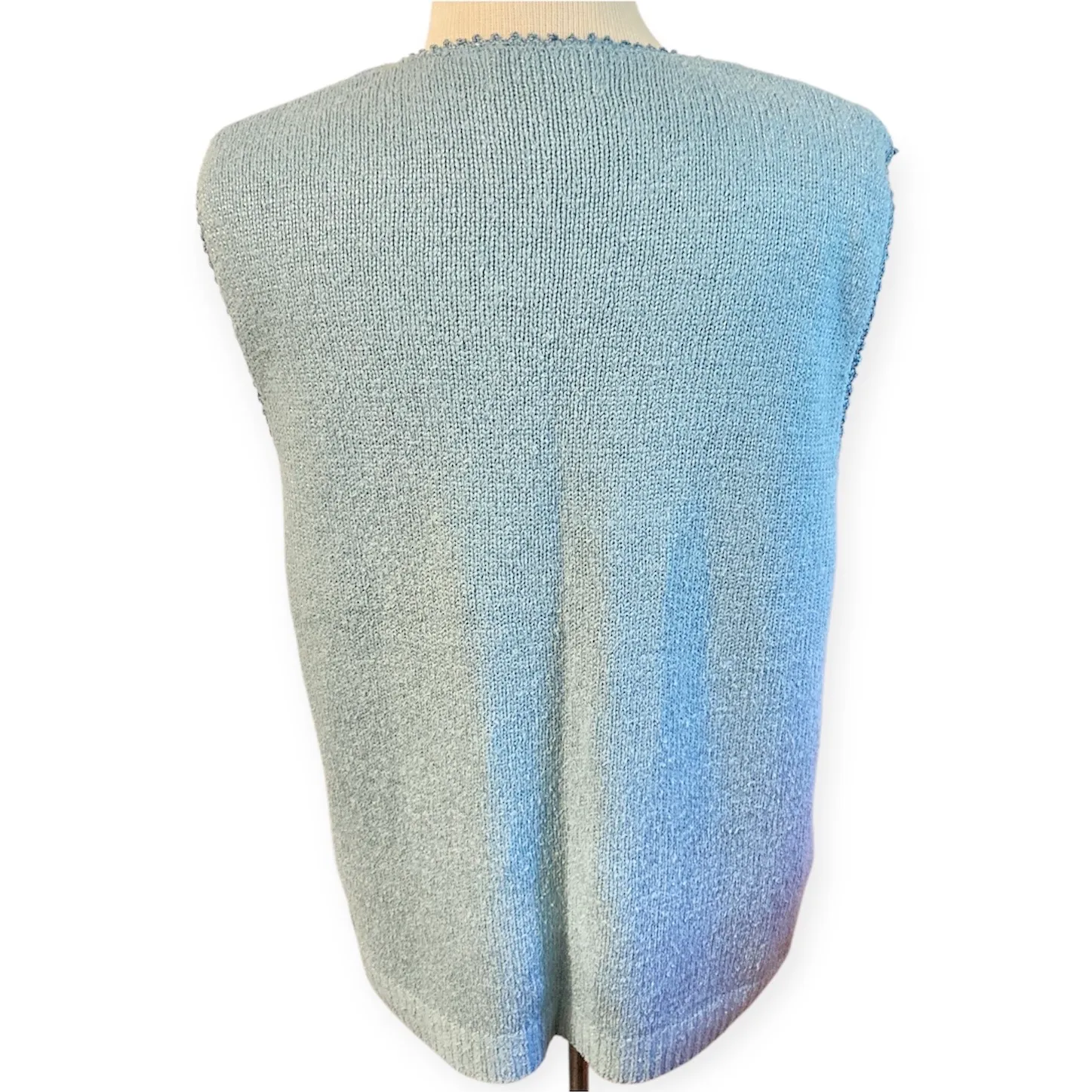 Gina Peters Vintage Y2K Blue Knit Sweater Vest Embroidery Flowers Silk Button L Size L - Image 4