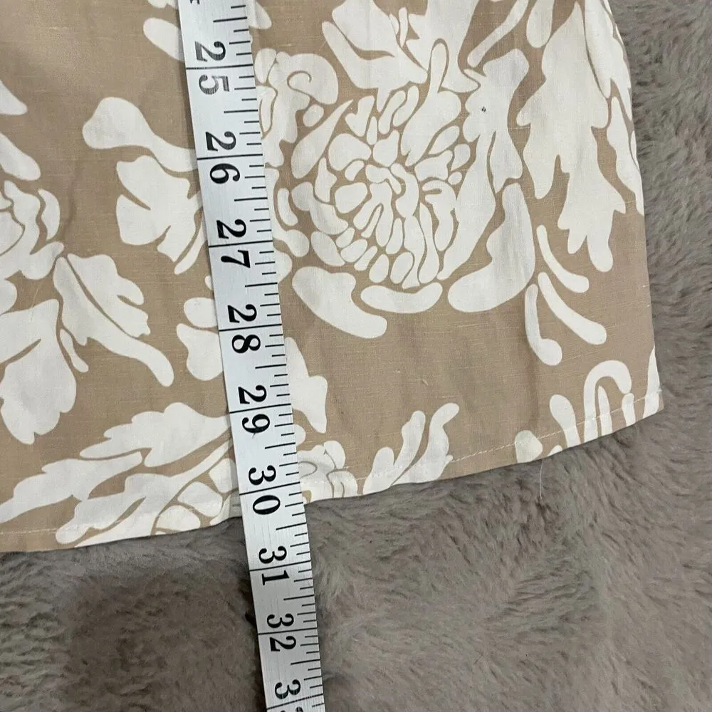 Silk Assets Women Floral Mini Dress L Beige White Bell Sleeve 70% Silk 30% Linen Size L - Image 7