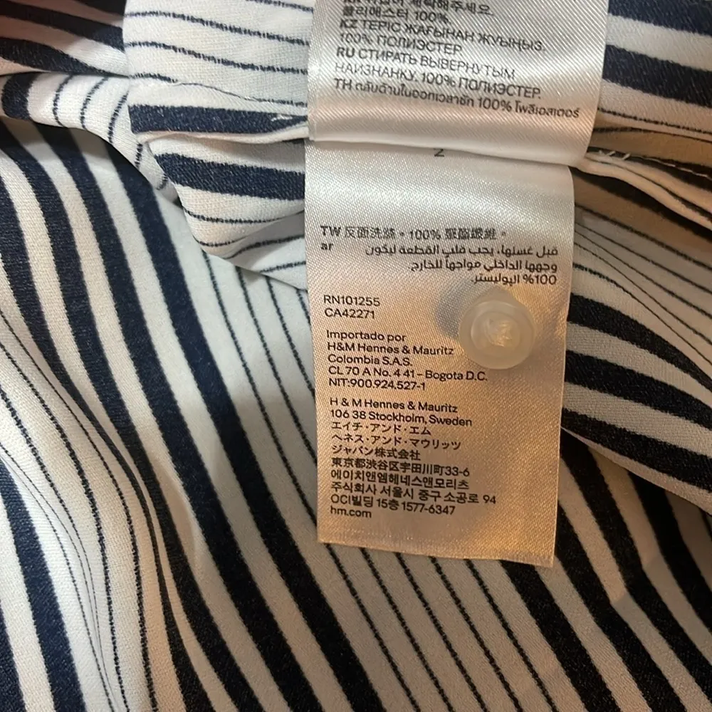 H&M White & Navy Blue Striped Button Up Shirt Dress Sleeveless W/ Pockets Size 6 - Image 7