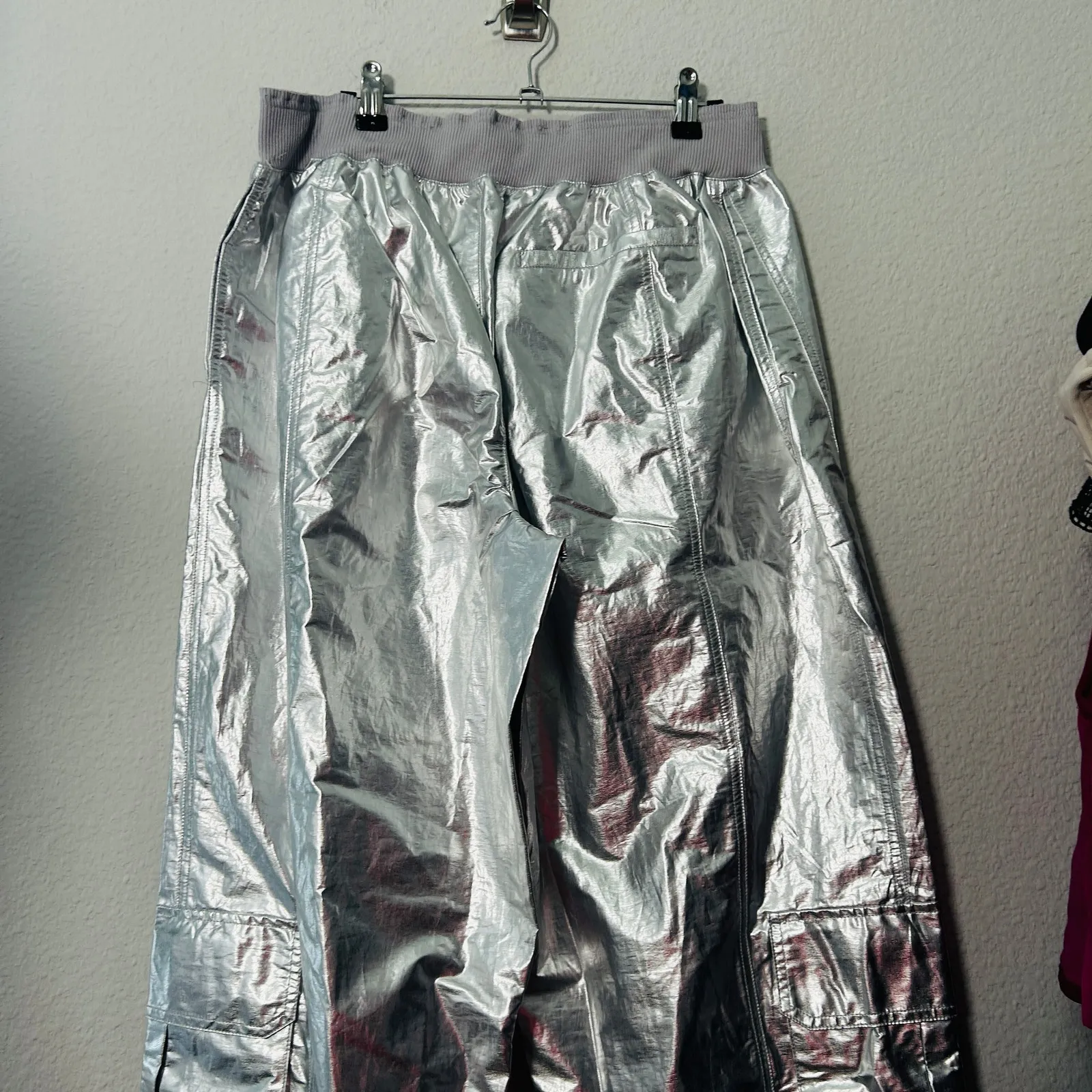 NEW Free People Fp Movement Mesmerize Me Pant Silver Metallic SM Spacecore Punk - Image 9