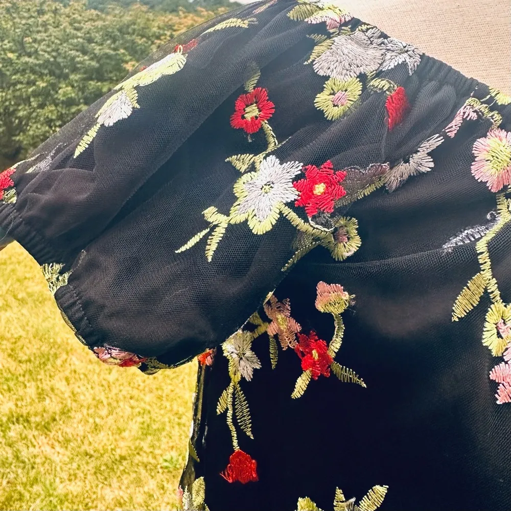 Urban Outfitters Kimchi Blue Black Floral Embroidered Off the Shoulder Dress - Image 13