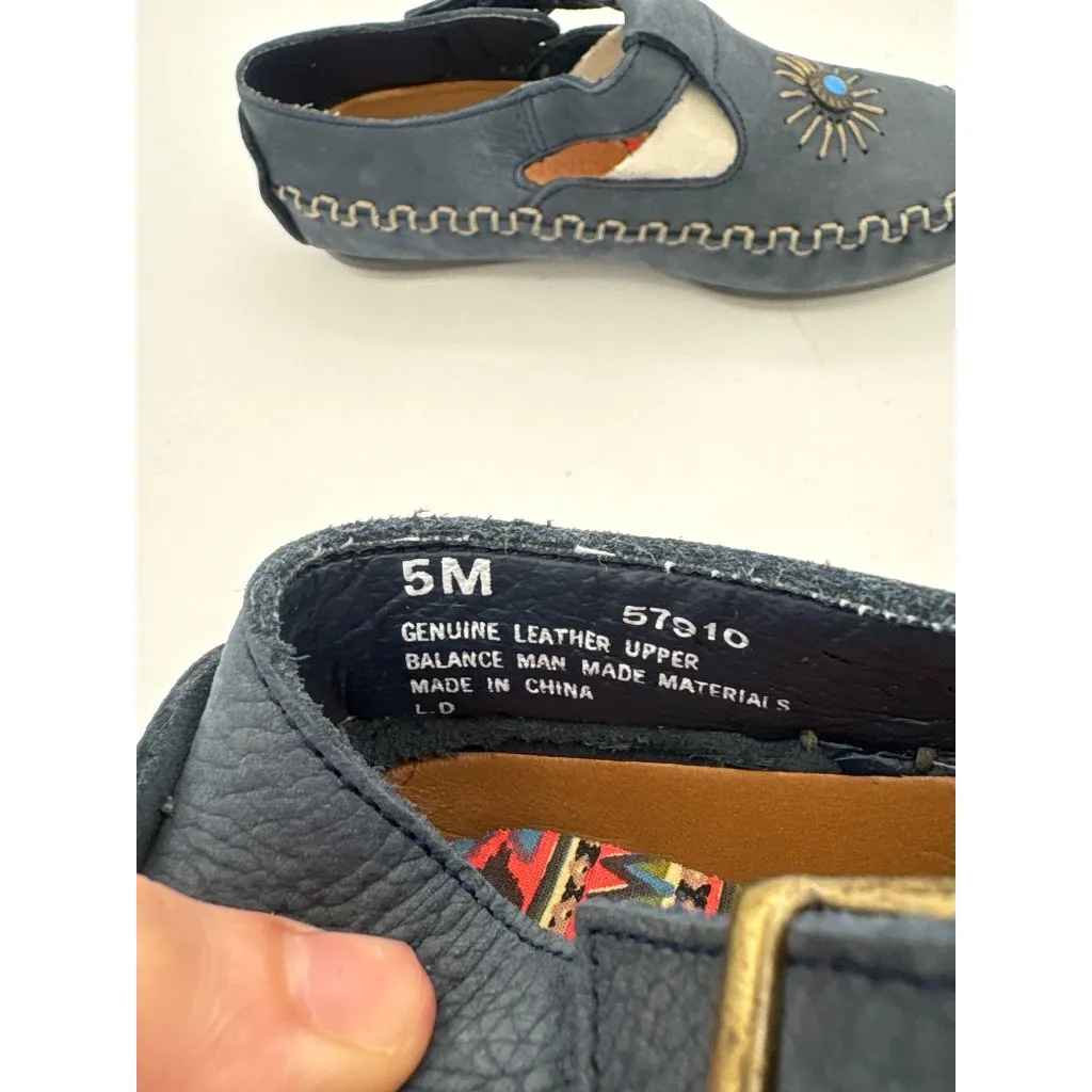 Hush Puppies Womens Leather Sunburst T-Strap Shoes Size 5 Blue - Image 6