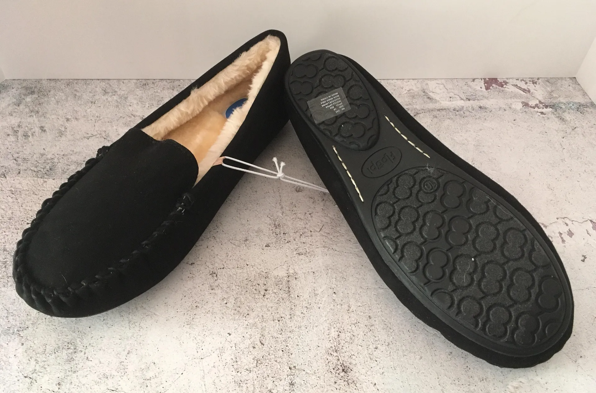 Black Moccasin Slippers, Size 10 - Image 4