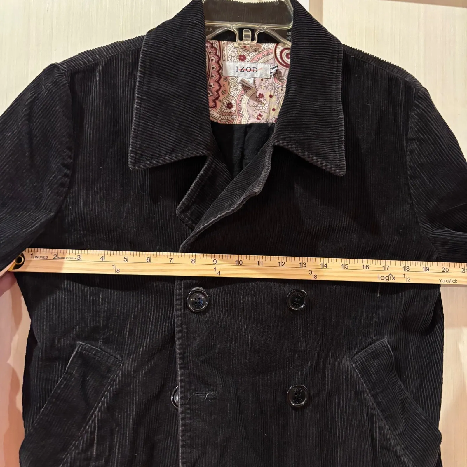 IZOD Black Corduroy Double Breasted Blazer Jacket Women's M Made in El Salvador - Image 9