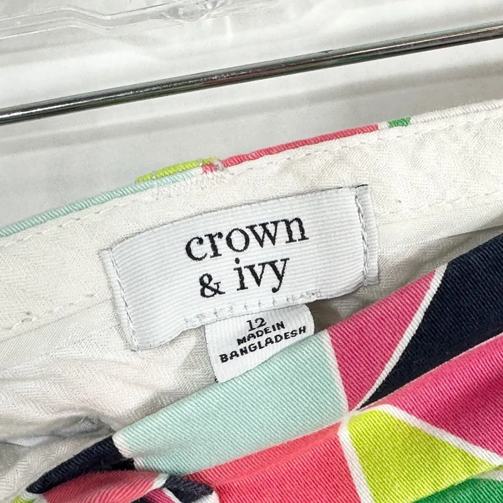 Crown Ivy Size 12 Shorts Green‎ Pink Geometric Print Cotton Stretch Womens 764 - Image 11
