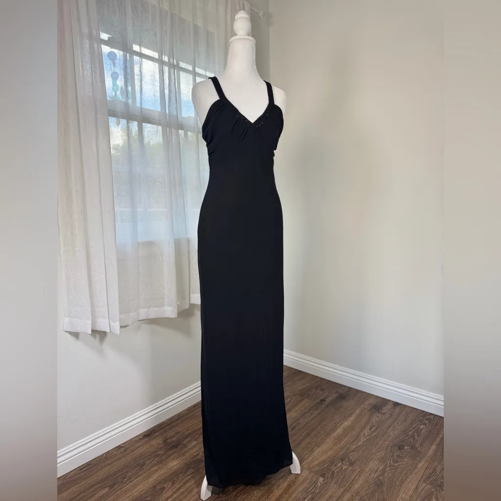 Vintage ‘00s Laundry by Shelli Segal Black Beaded Sleeveless Floor Length Gown - Image 5