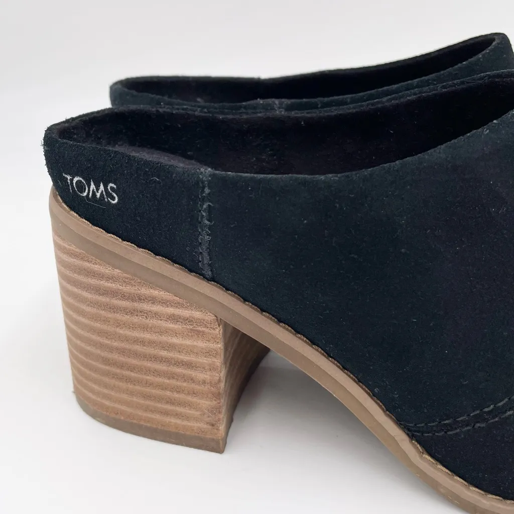 TOMS Women's Evelyn Block Heel Slip On Mules Size 6 Black Suede Leather Shoes - Image 3