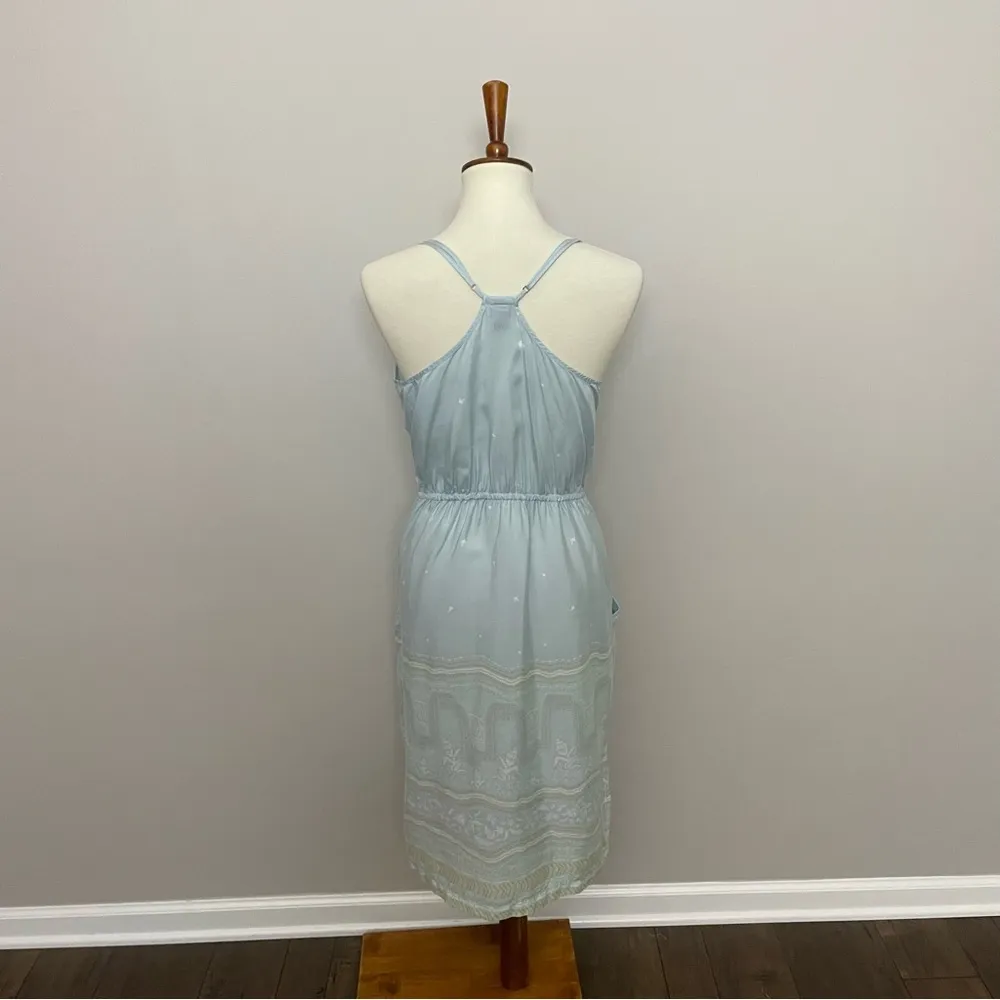 Patagonia Dress Halter Sweetheart Neckline Birds Botanical Geometric Baby Blue - Image 10