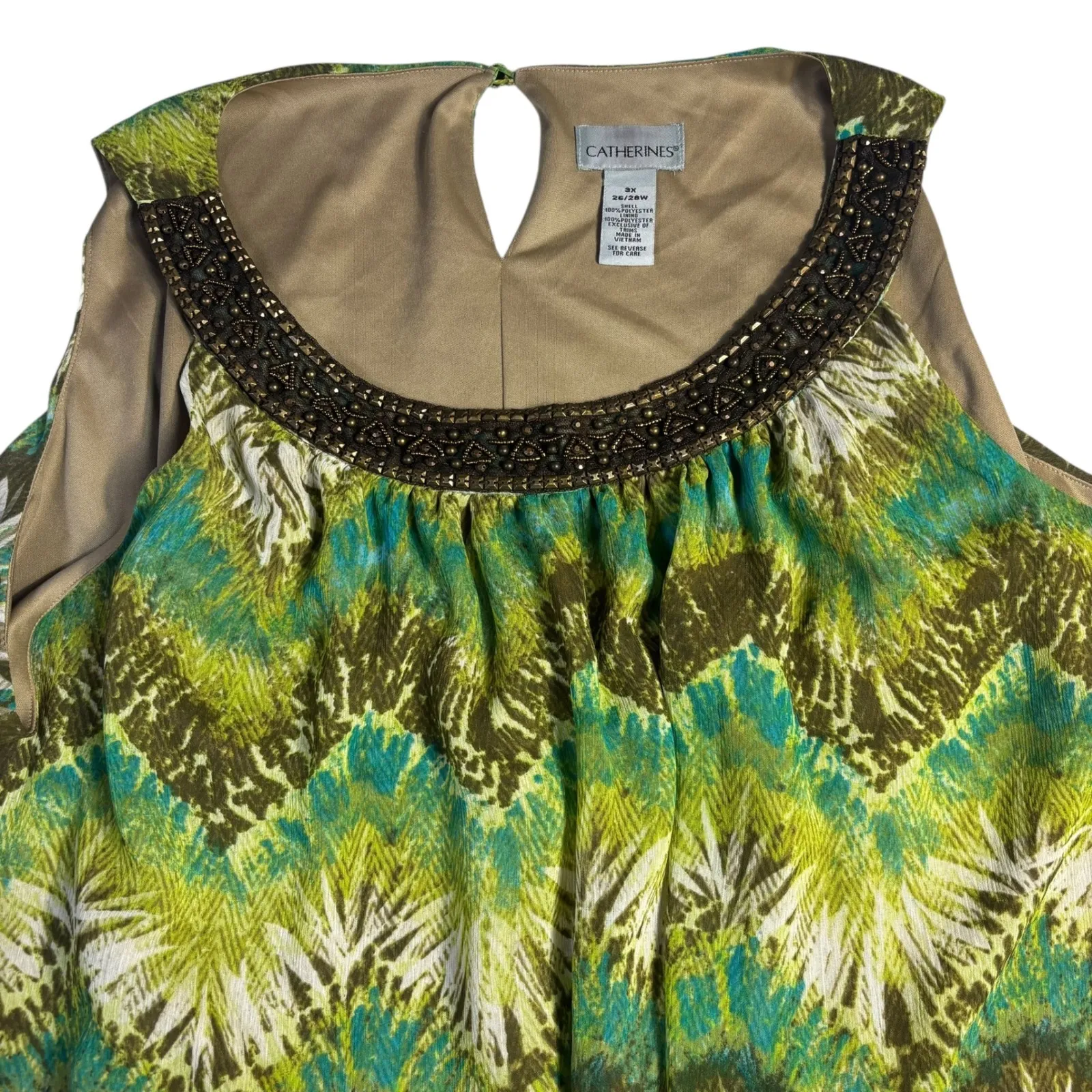 Catherines Plus Size 3X Green Blue Chevron Beaded Neck Sleeveless Dress - Image 5