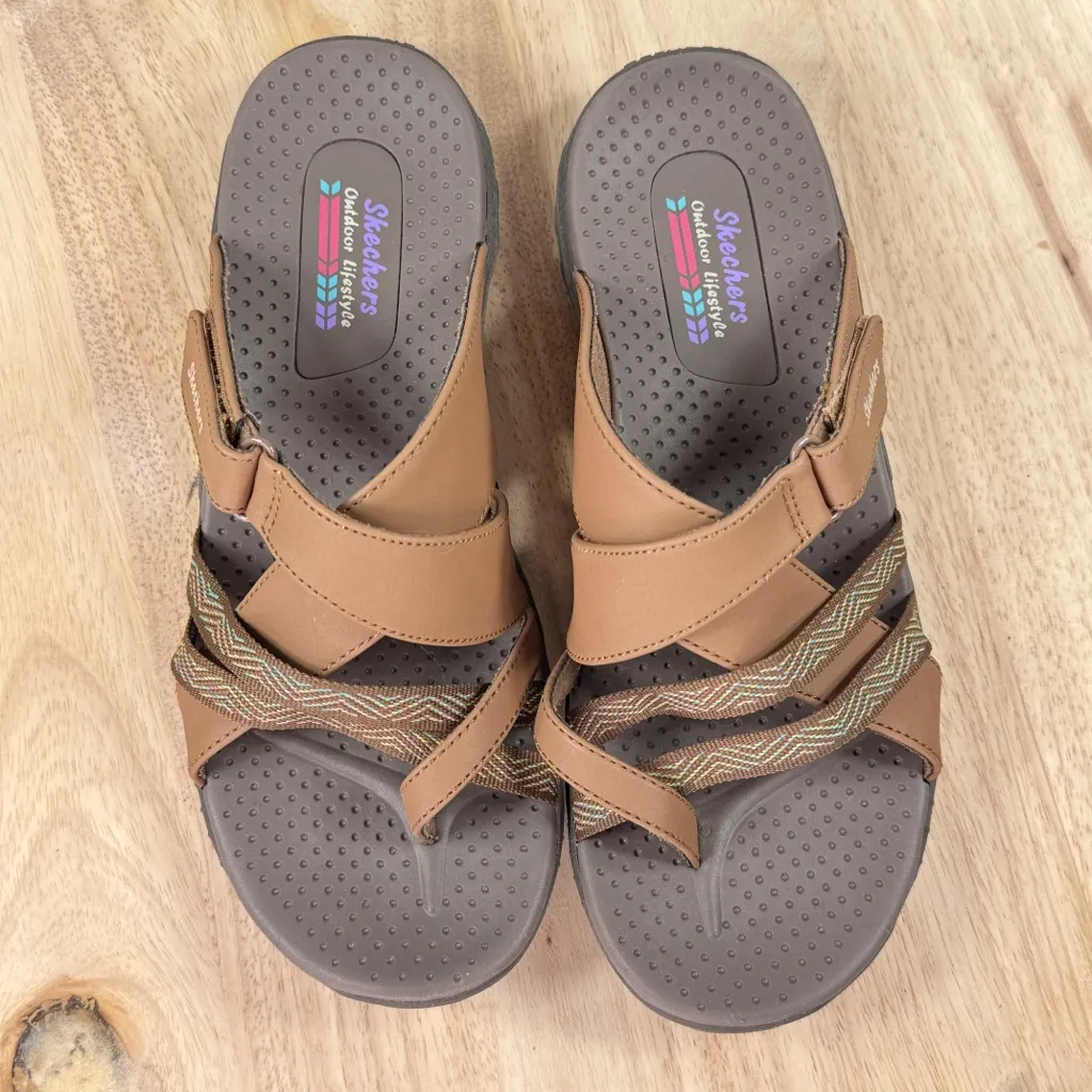 Skechers Reggae Sunday Stroll Strappy Slide Sandals Brown Rainbow Women 9 - Image 11