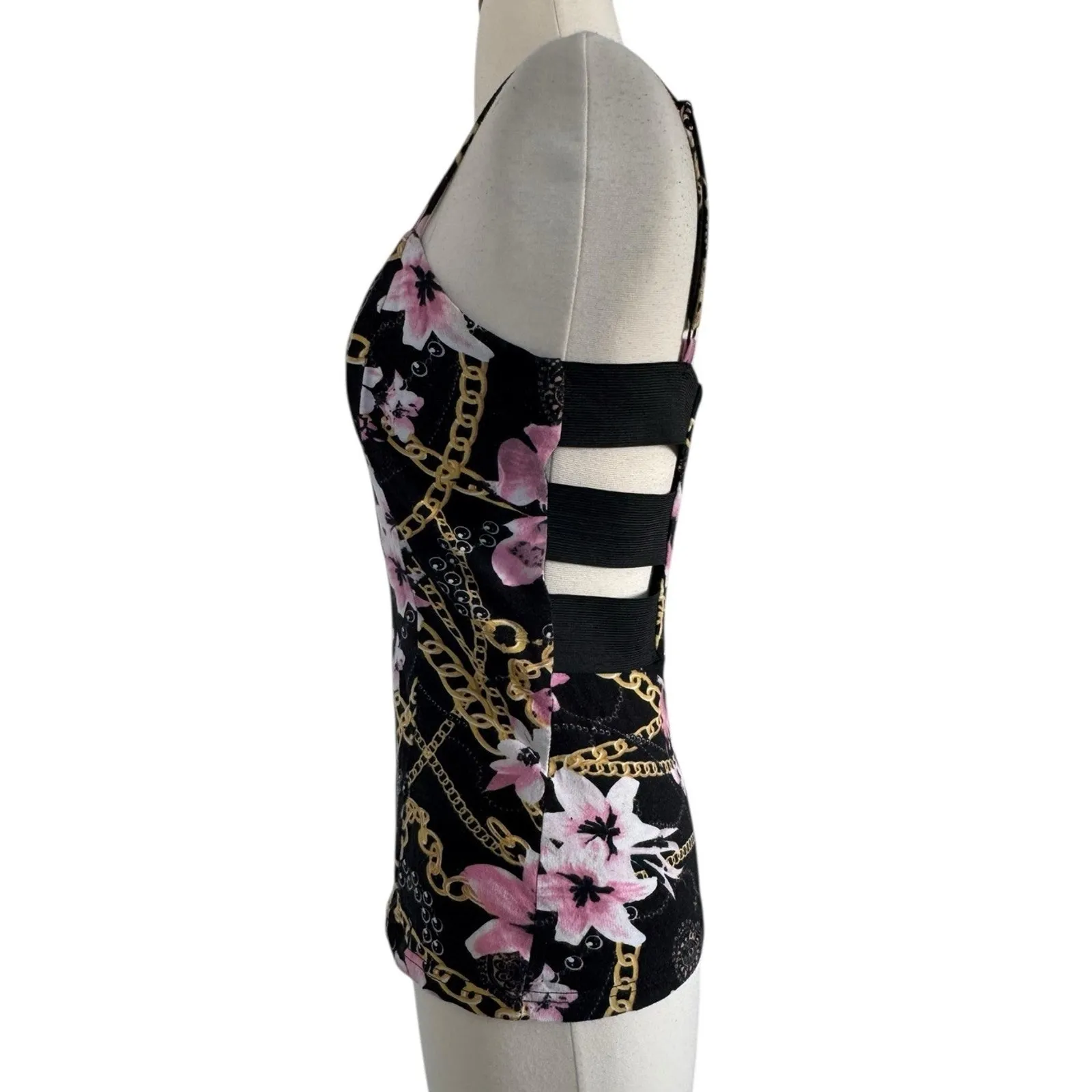 Y2K Vintage 90s WET SEAL Floral Chain Cut Out Tank Top Stretchy Cami Size M - Image 11