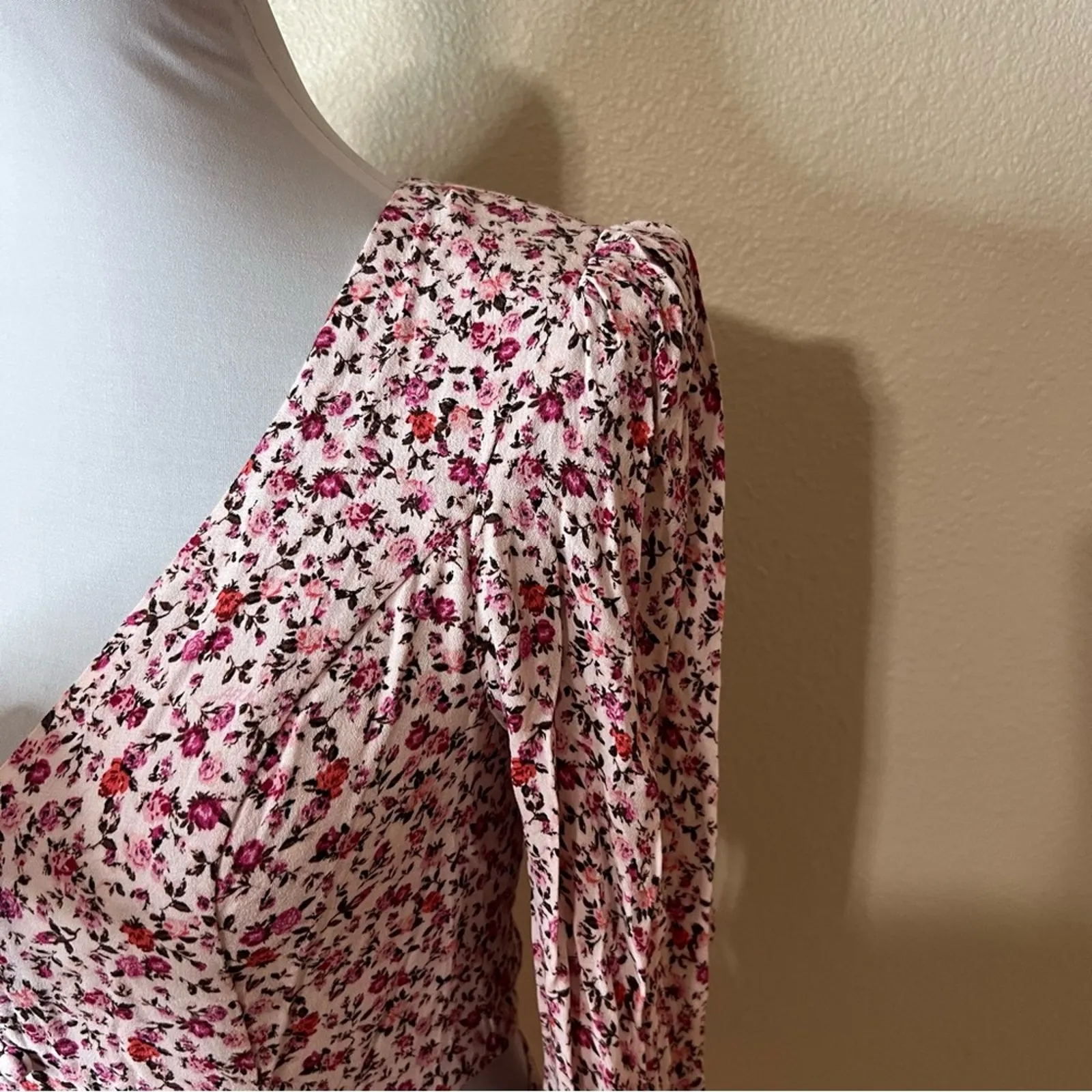 AFRM Monna Pink Floral Long Sleeve Cutout Flounce Hemline Mini Dress SMALL - Image 6