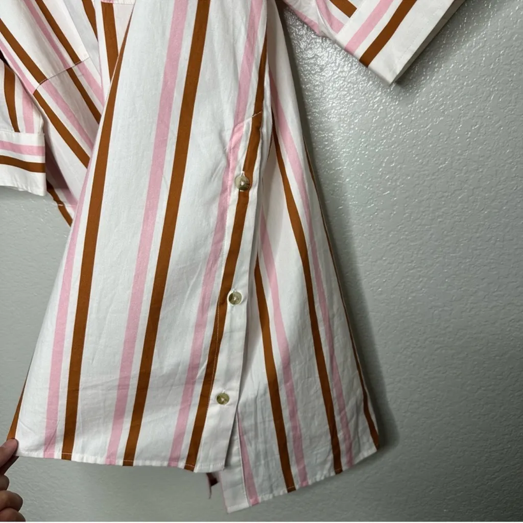 Anthropologie Women's L Boxy Buttondown Shirt Striped Coverup Coord Vacation Pink Size L - Image 5