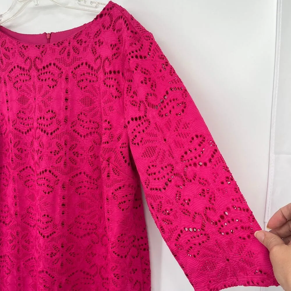 Chico's Lace Sheath Dress Sz 16 Hot Pink Wedding Party Feminine Bold Cocktail - Image 4