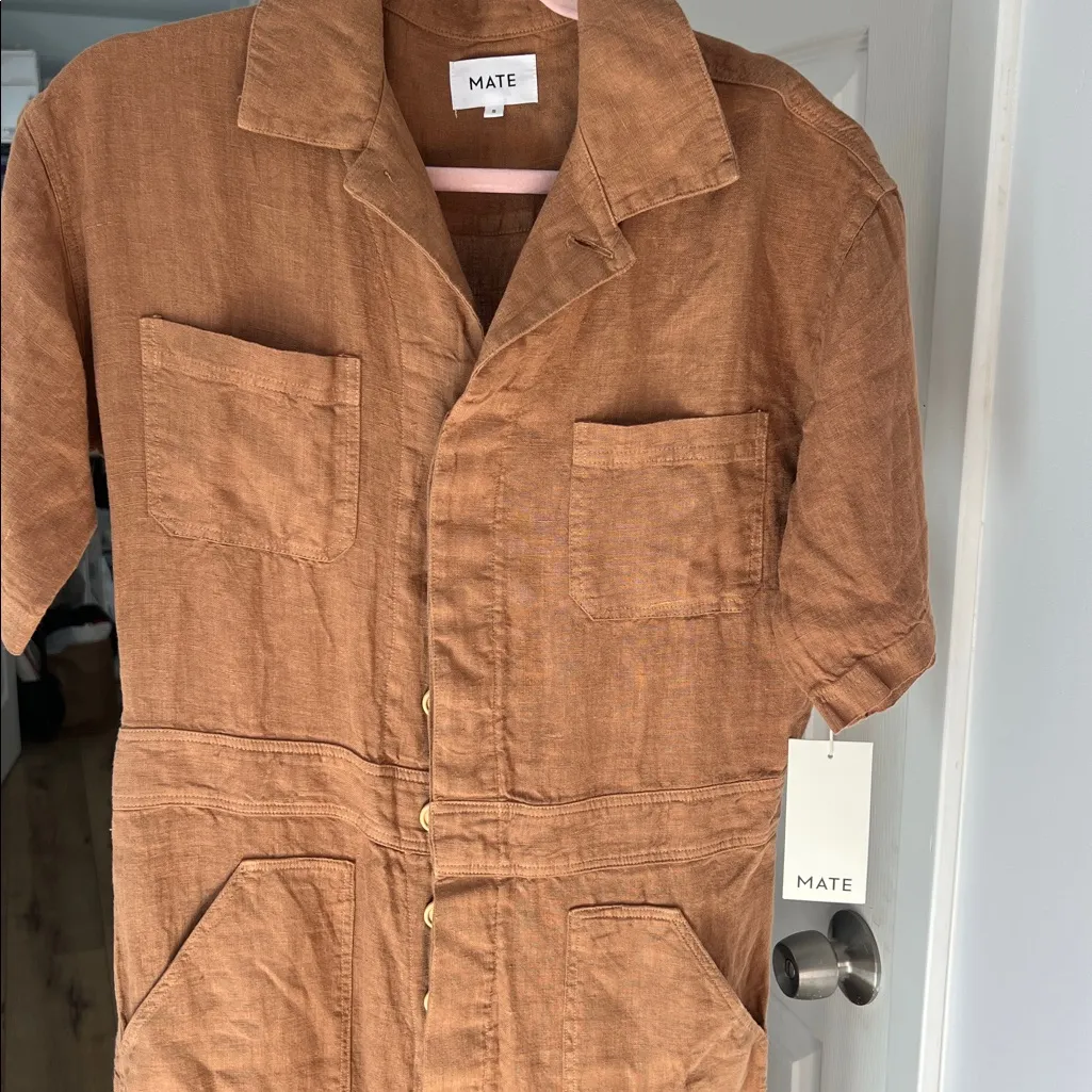 NWT MATE THE LABEL SEDONA 100% LINEN JUMPSUIT TAN SIZE SMALL $218 - Image 4