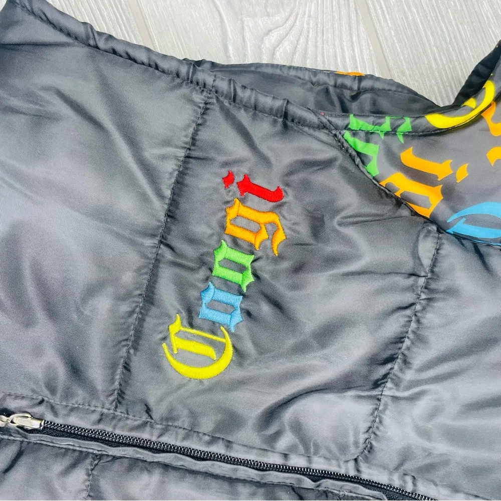 Coogi Puffer Vest Full Zip Black jacket vest w/ rainbow logo sleeveless shirt sm - Image 2