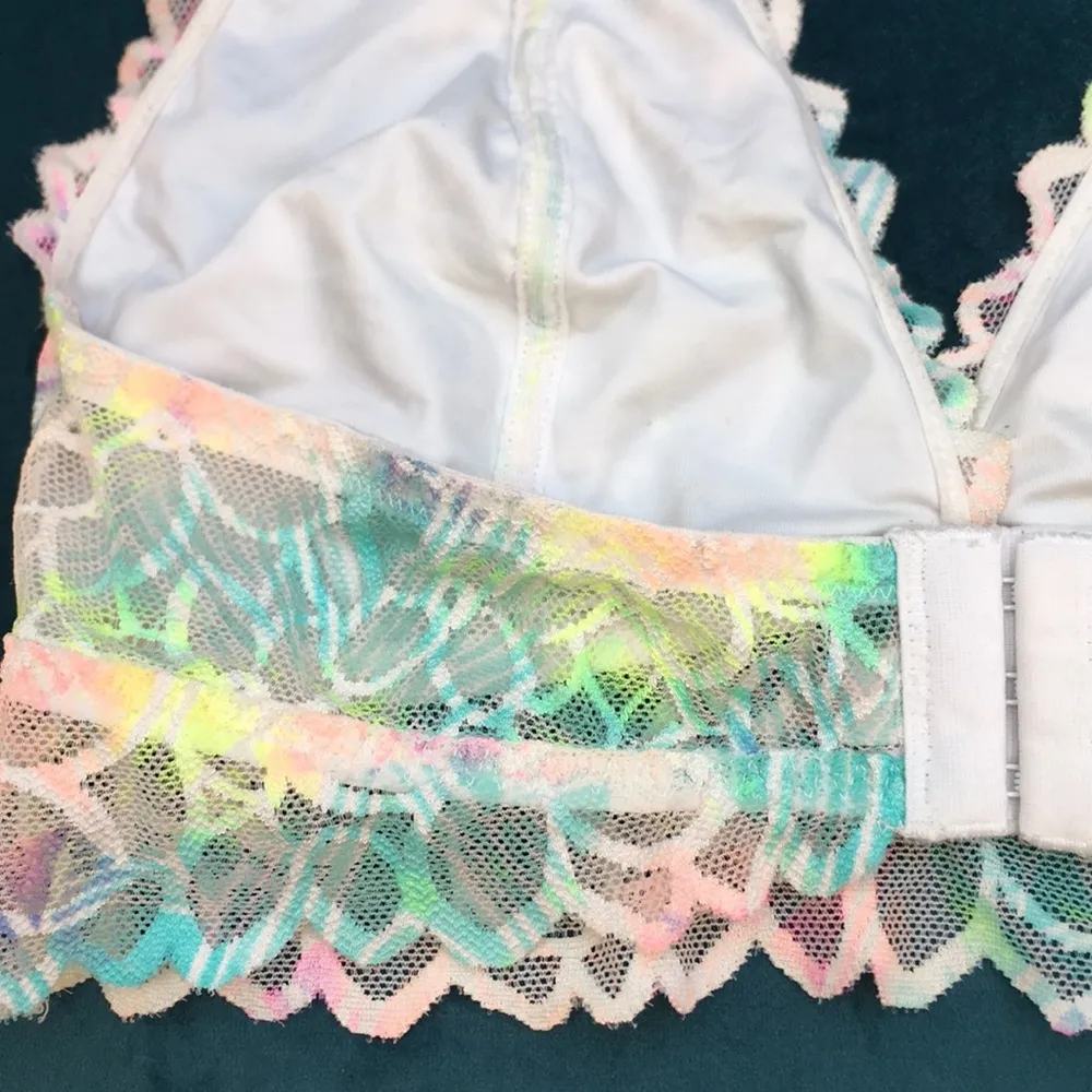 Women’s VS Pink Lined Lace Pastel Floral Print Halter Bralette - Image 4