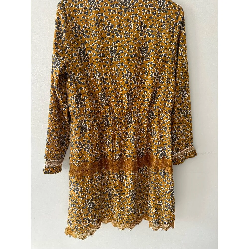 Akino Laude Dress Women’s Medium Animal Print Boho Scoop Neck Mini Tan Bohemian - Image 6