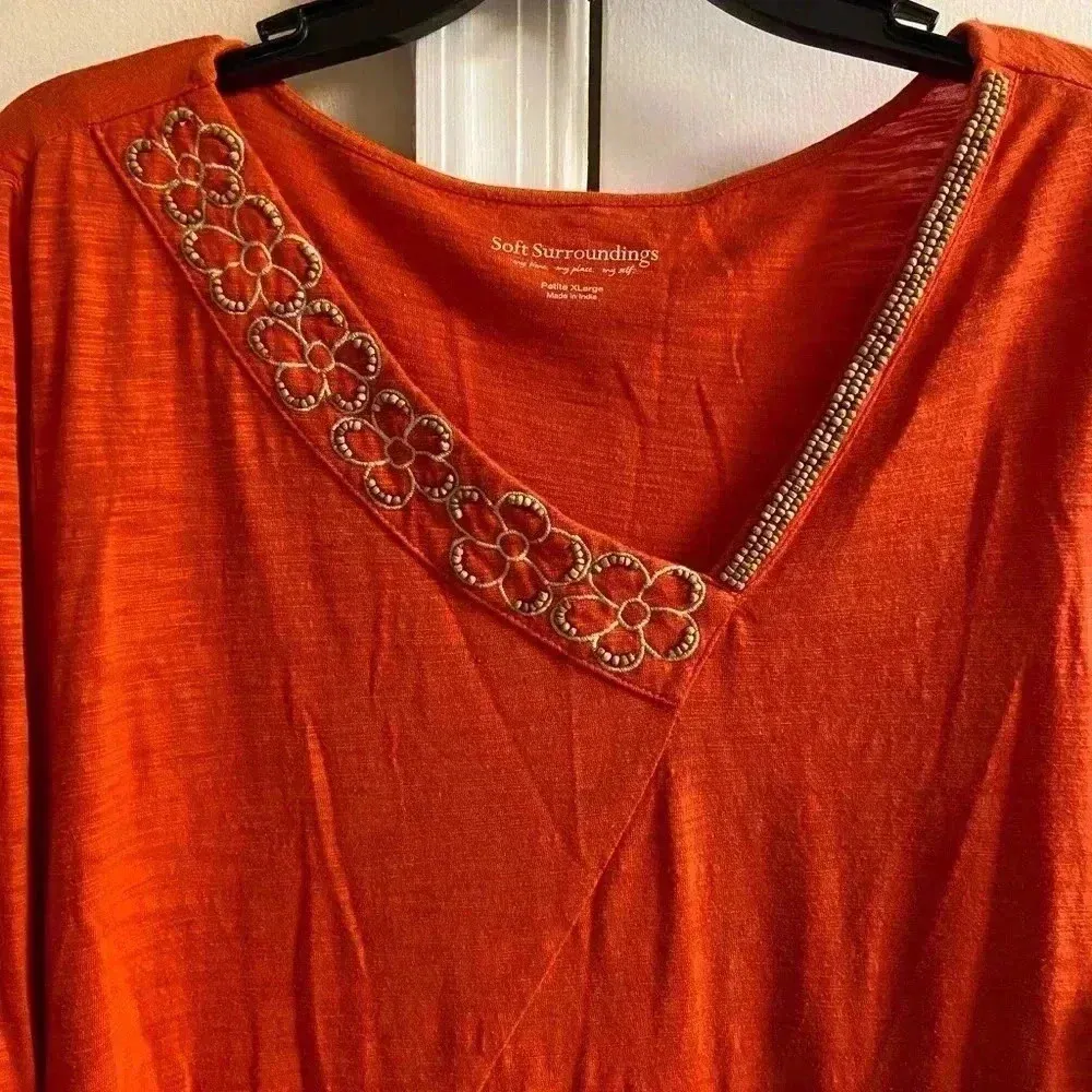 Soft Surroundings Tunic Top 3/4 Sleeves Orange XL Petite - Image 2