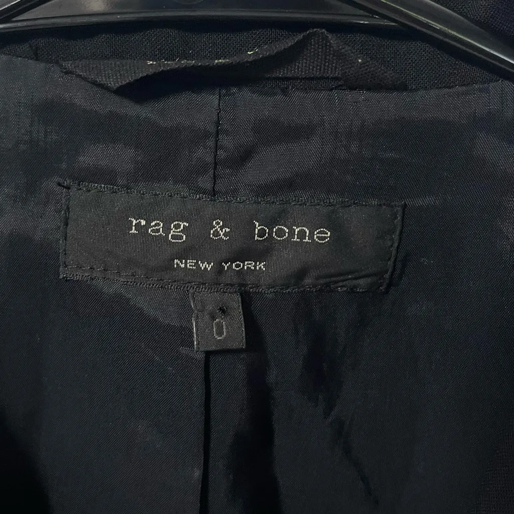 Rag & Bone Black Wool Blend Stretch One Button
blazer with logo buttons size 0 - Image 4