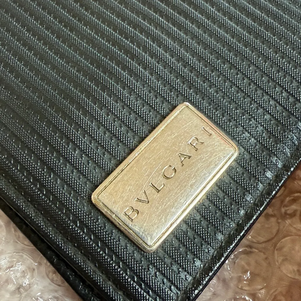 Bulgari Black Ribbed Long Bifold Wallet Milerige - Image 3