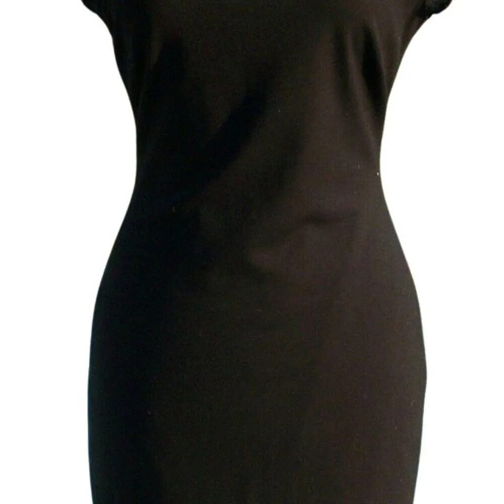 Cache Black LBD Day Event Dress New Lined Stretch Sheer Neck Sleeve Hem NWT $178 - Image 3