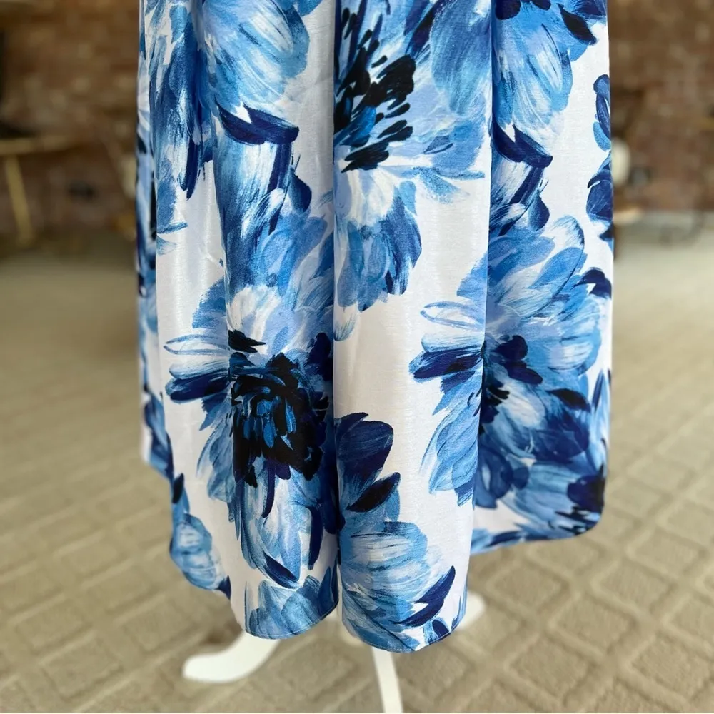 NWT SLNY Dress Midi Floral Fit & Flare Halter Blue Black 14 Cocktail Event Glam - Image 7