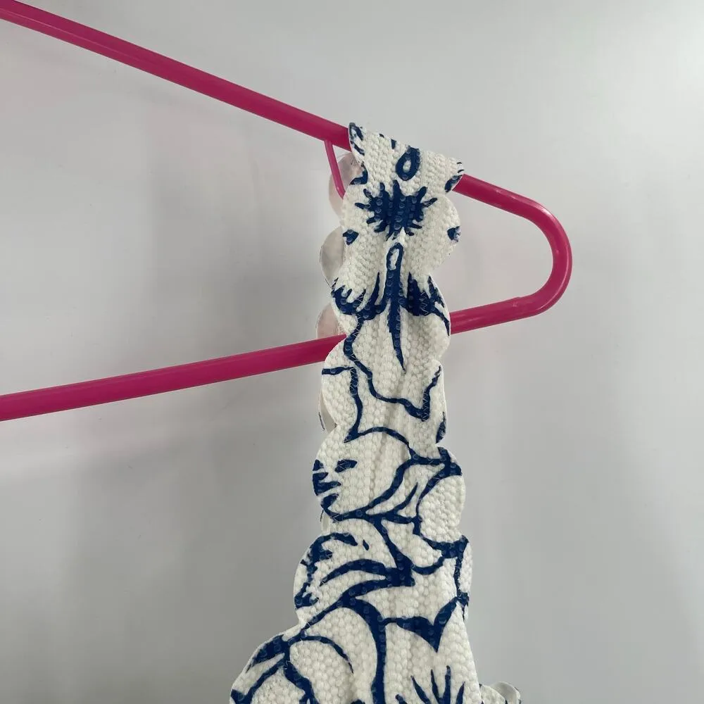 AERIE Swimsuit Medium One Piece Full Coverage White Blue Floral Unlined No Cups - Image 5