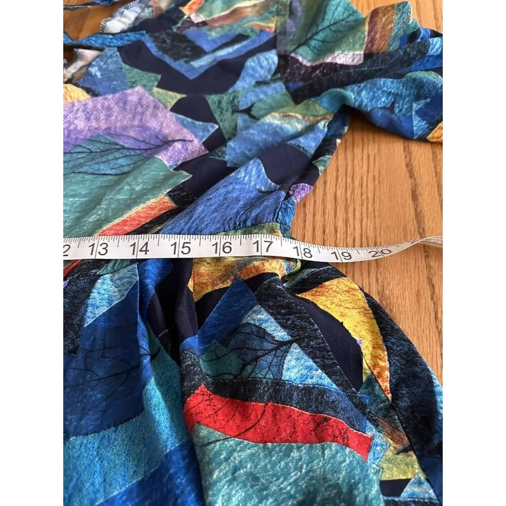 Jodifl Dress Aztec Print Blue Multi-Color Bell Sleeve Cut Out Back Resort Wear M - Image 11