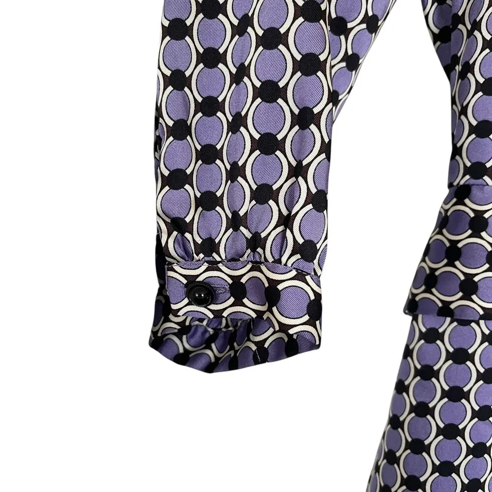 Zara Purple Circle Geometric Print Long Sleeve Belted Midi Shirt Dress Size XS - Image 7