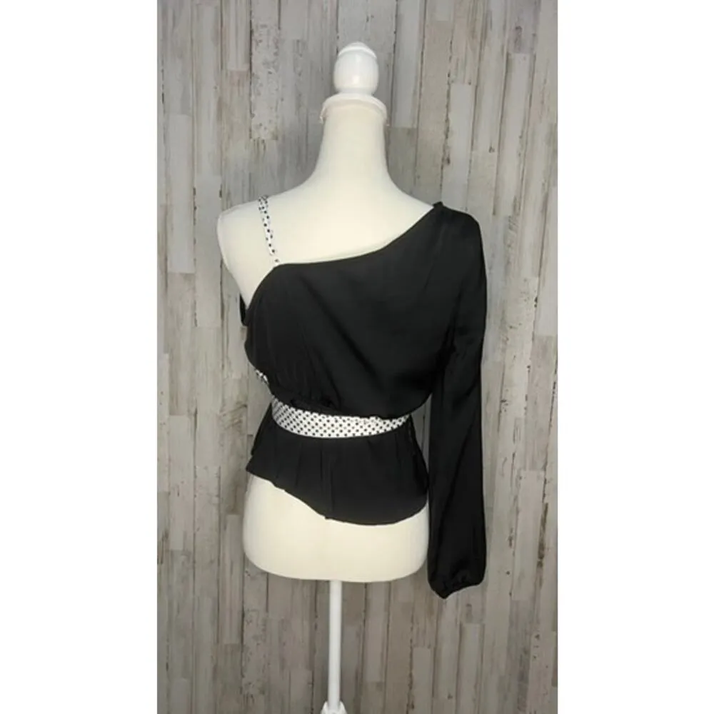 NWT By The Way Women's Black Polka Dot Wrap Blouse Size Small Long Sleeve Casual - Image 4