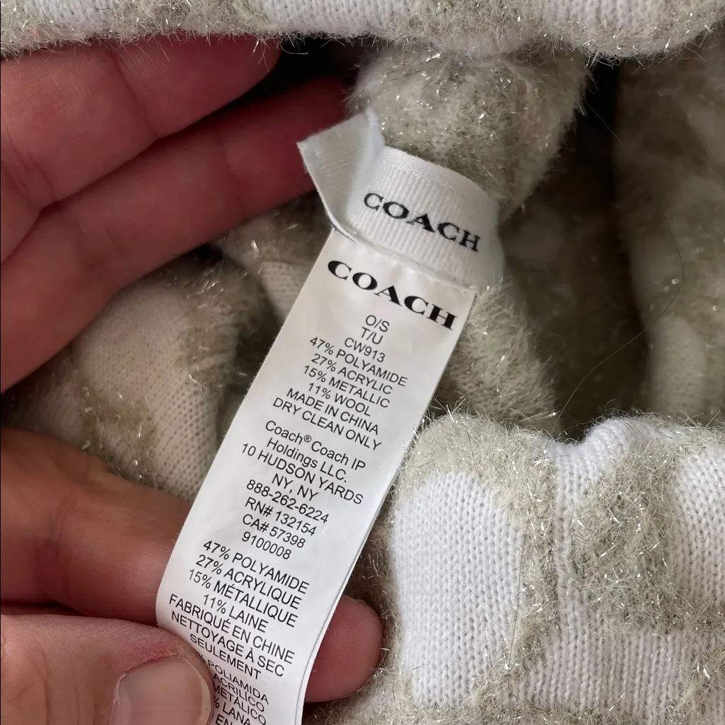 Coach Signature Logo Metallic Thread Beanie White - Image 6