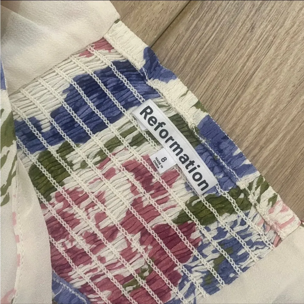 reformation riya donna floral ruched cut out halter midi dress - Image 7