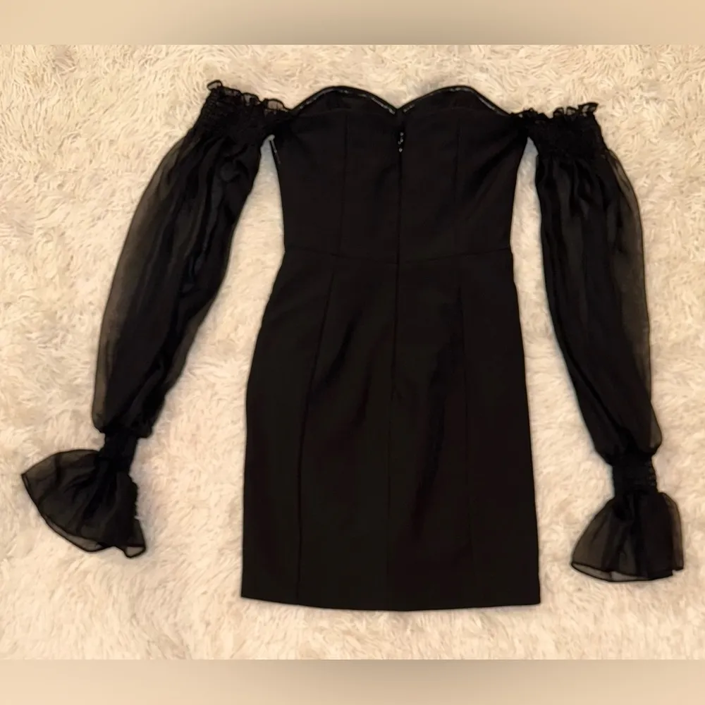 NWOT LAVISH ALICE Off-the-shoulder Sheer Sleeve Mini Wrap Detail Tux Dress sz 2 - Image 8