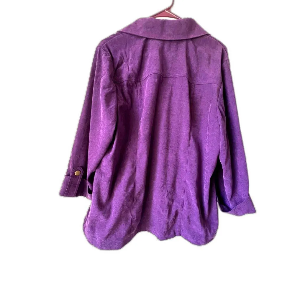 Women's button front shirt long sleeve shacket purple collar Pockets plus 16W. - Image 9