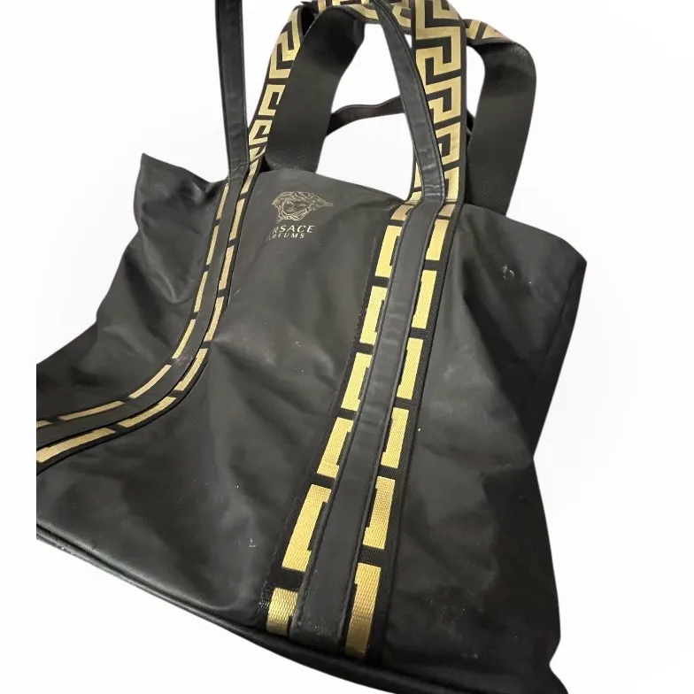VERSACE Parfums Medusa Tote Bag Black Gold Travel Bag Nylon Exterior Lined - Image 5