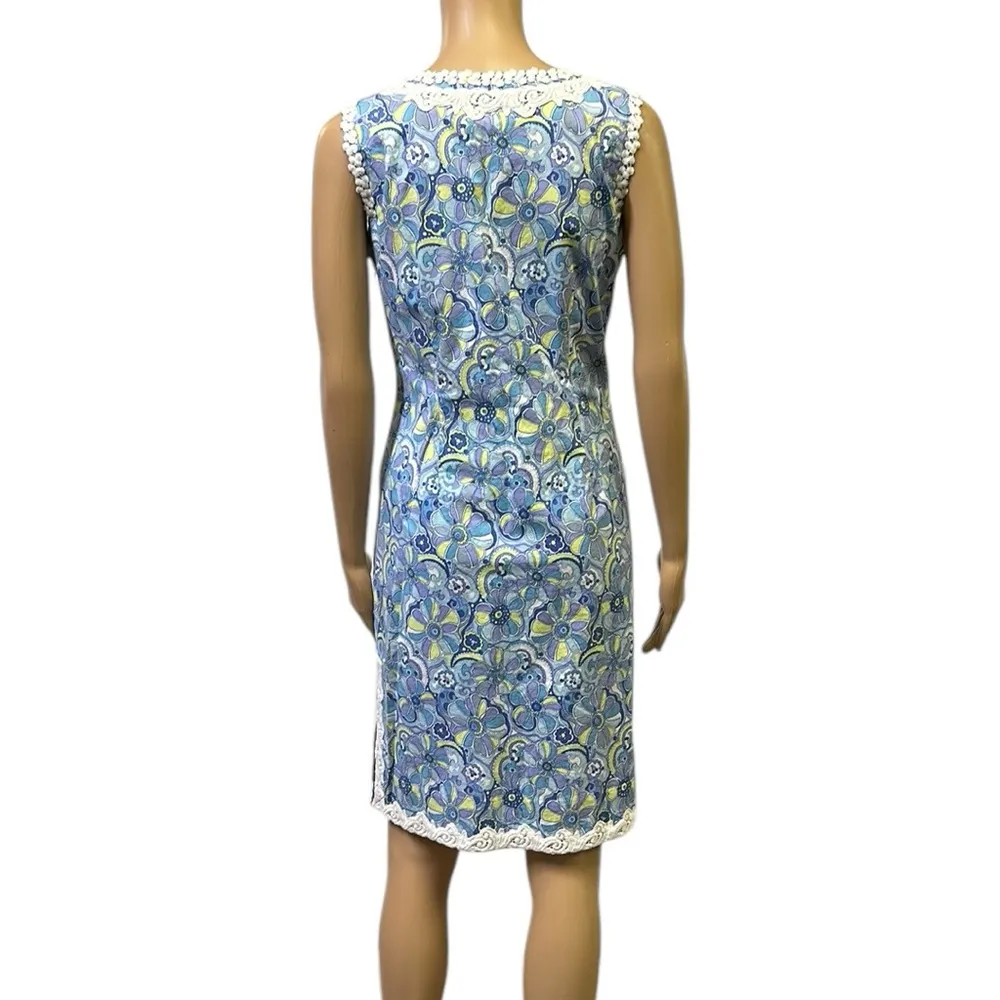 Paraphrase Blue Floral Lace Accent Cotton Sleeveless Side Slit Dress Womens 8 - Image 4