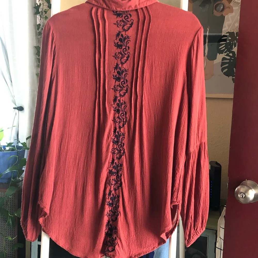 Free People  Rust Embroidered Long Sleeve Button Down Small - Image 5