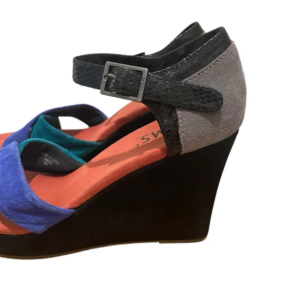 Toms Platform Wedge Sandals Multicolor Womens Size 9 Open Toe Ankle Strap - Image 3