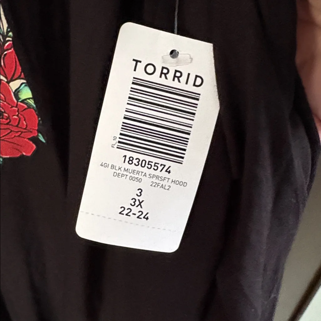 NWT Torrid Super Soft Dia De Los Muertos Graphic Hoodie Top Black Size 3X - Image 9