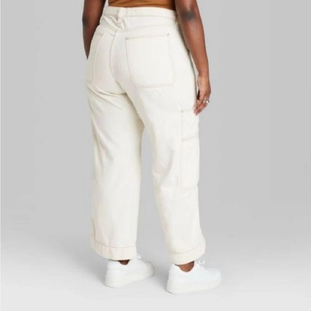 Wild Fable NWT High Rise Wide Leg Cargo Jeans Pants Cream 16/R - Image 8