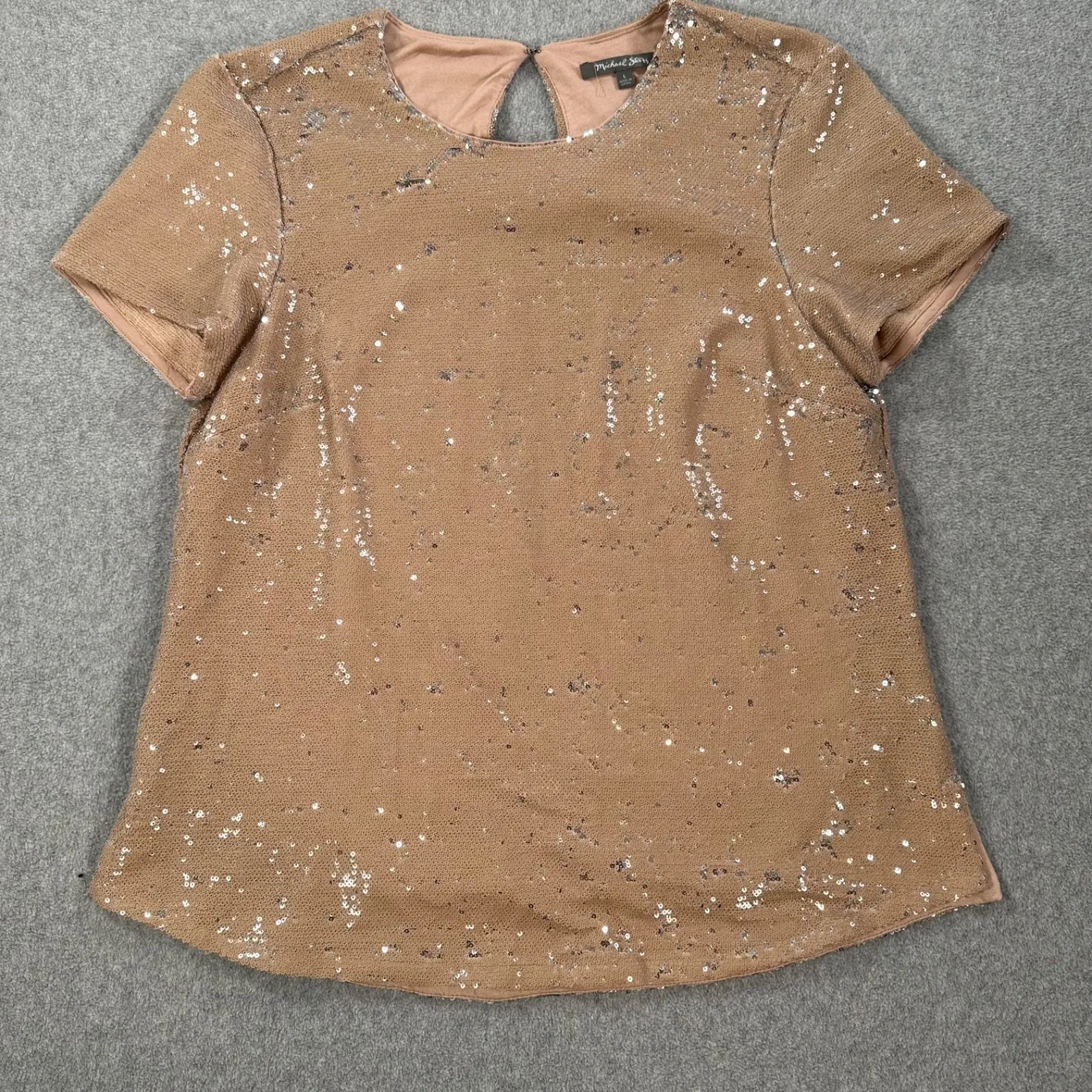 Michael Stars Sequin Short Sleeve Top Women's Large Gold Silver Sparkle Holidays - Image 1