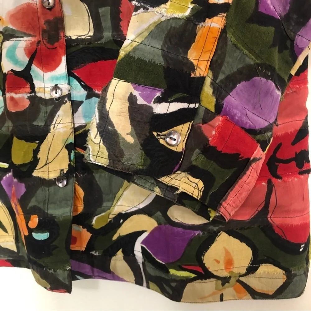 Chico's Linen Blend Multicolor Tropical Floral Button Up 3/4 Sleeve Shirt Blouse - Image 6