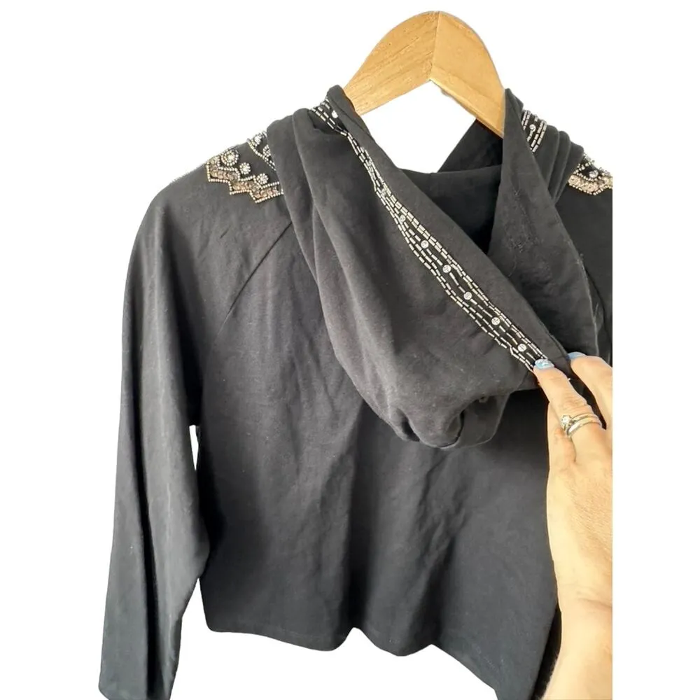 Love Sam Anthropologie Black Beaded Embellished Hoodie Sweatshirt Women's Small - Image 8