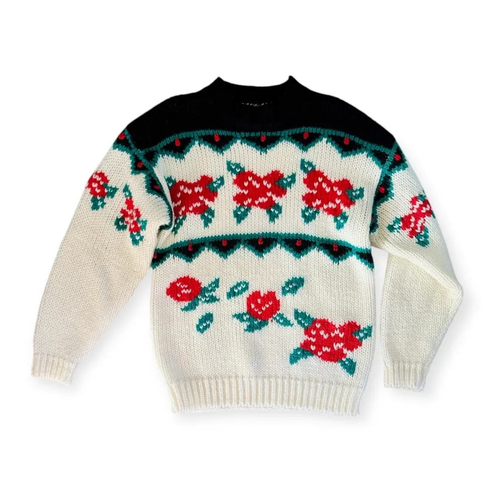 Vintage TJW by Mervyn’s Chunky Knit Mock Neck Winter Berry Sweater, sz. L Black Size L - Image 14