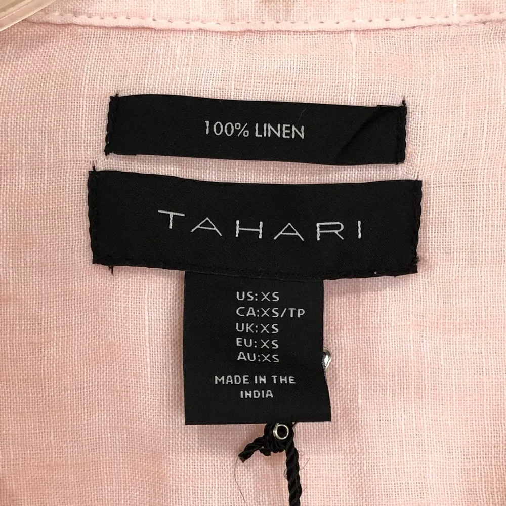 TAHARI Women’s 100% Linen 3/4 Sleeves Split Neck Pink Tunic Top Sz XS - Image 3