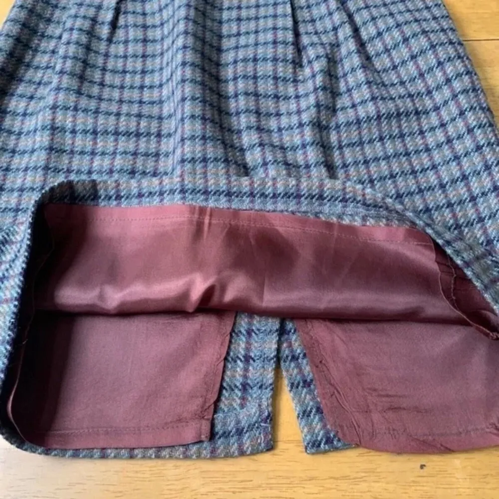 Tofy Size 14 Classic Wool Brown Retro A Line Midi Skirt Plaid Boho Chic‎ Casual - Image 8